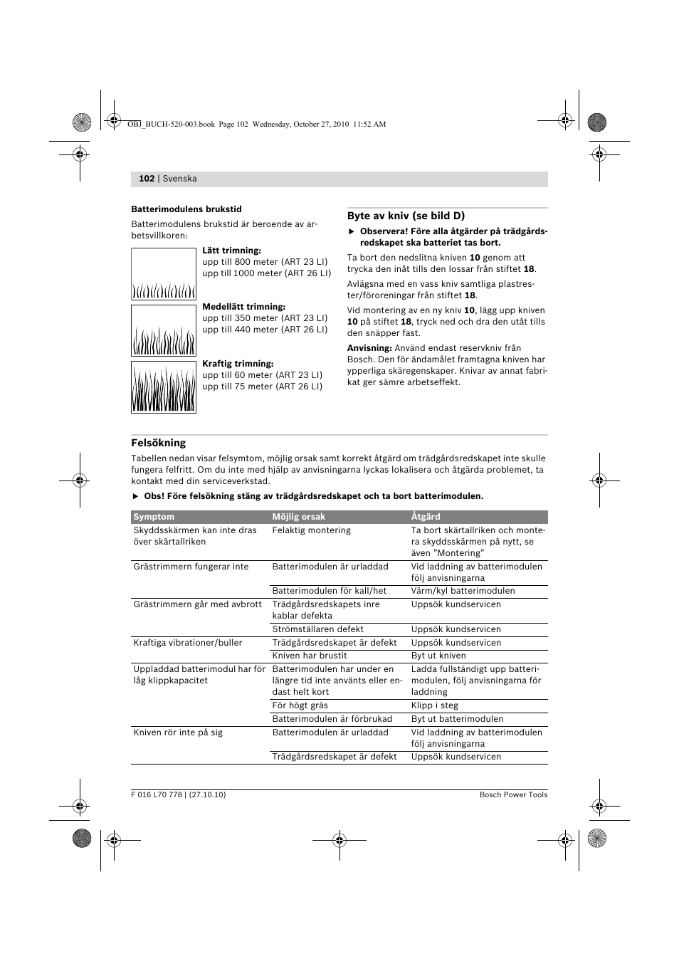 Bosch ART 23 LI User Manual | Page 102 / 297