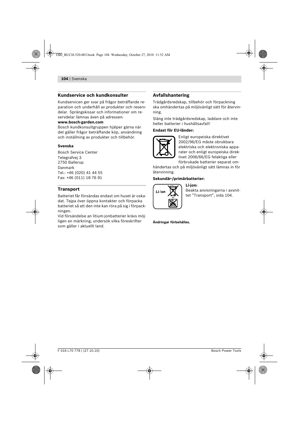 Bosch ART 23 LI User Manual | Page 104 / 297