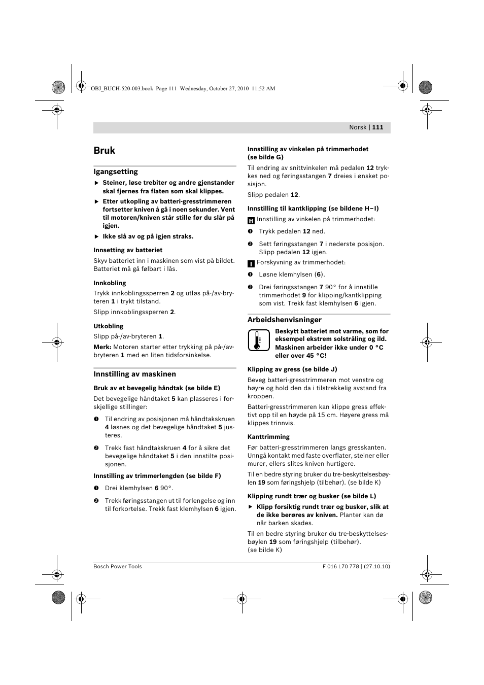 Bruk | Bosch ART 23 LI User Manual | Page 111 / 297