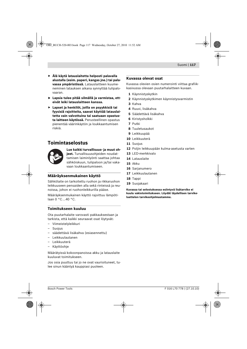 Toimintaselostus | Bosch ART 23 LI User Manual | Page 117 / 297