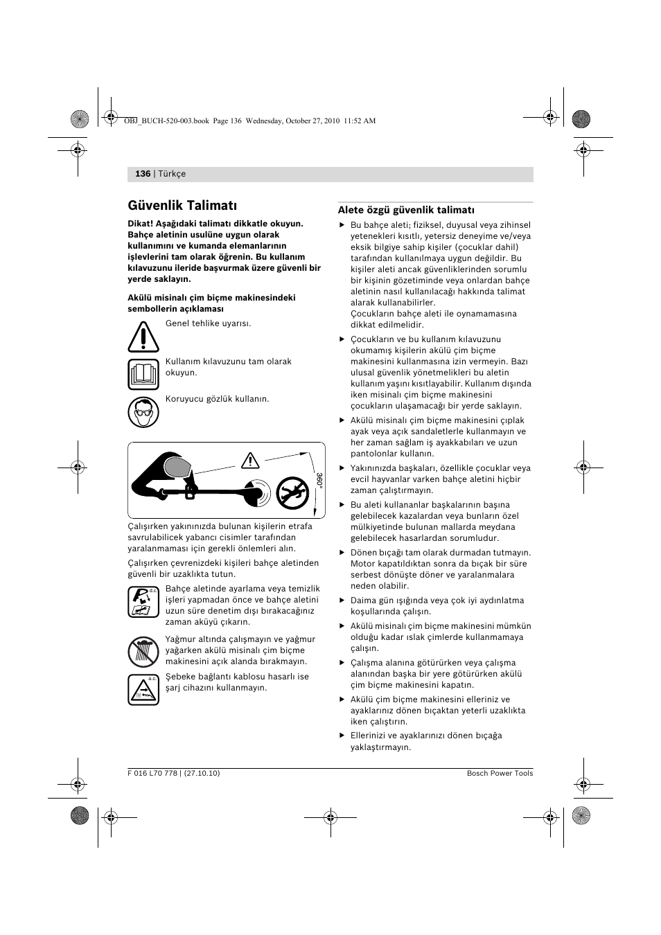 Güvenlik talimat | Bosch ART 23 LI User Manual | Page 136 / 297