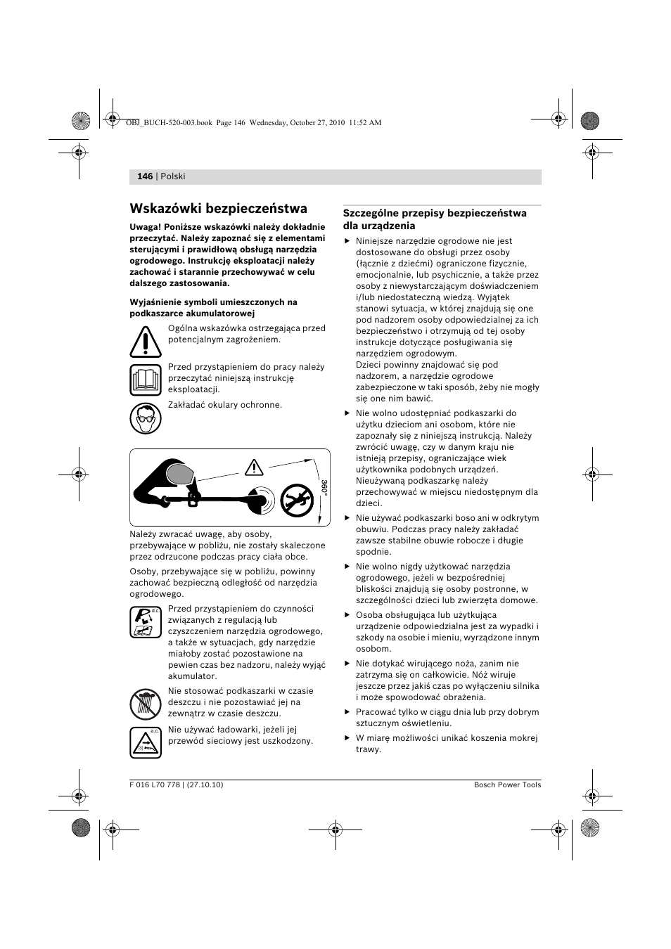 Wskazówki bezpieczeństwa | Bosch ART 23 LI User Manual | Page 146 / 297