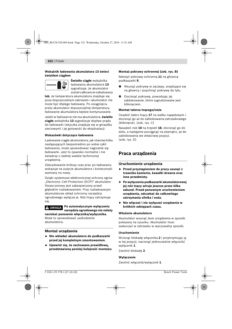 Praca urządzenia | Bosch ART 23 LI User Manual | Page 152 / 297