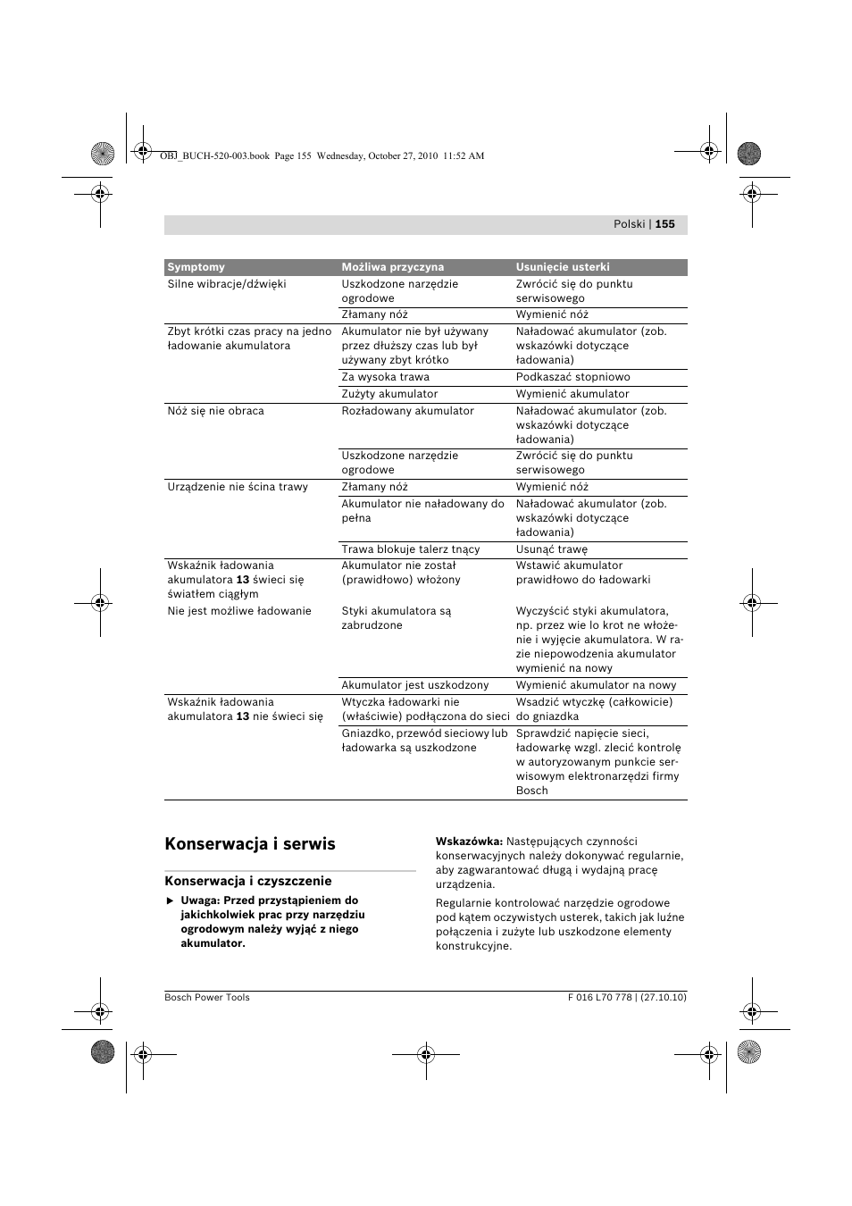 Konserwacja i serwis | Bosch ART 23 LI User Manual | Page 155 / 297