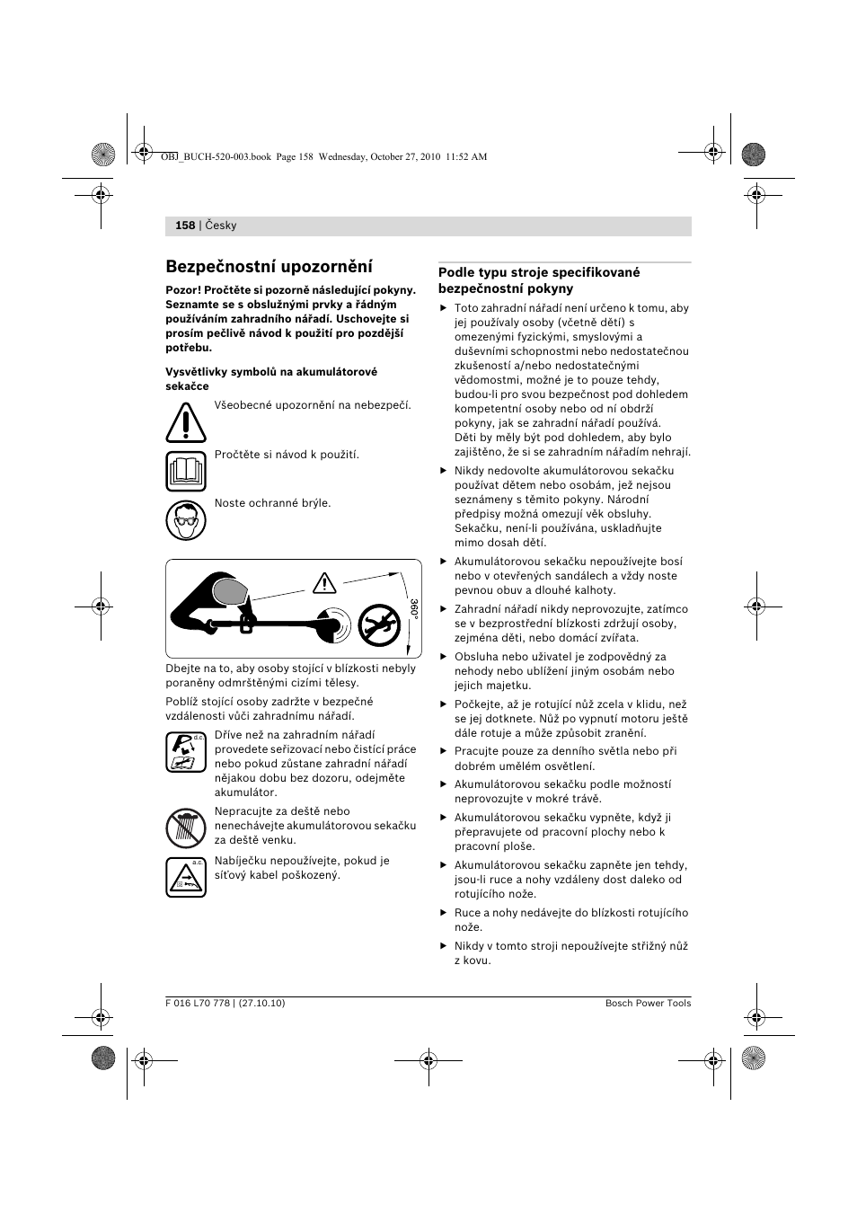 Bezpečnostní upozornění | Bosch ART 23 LI User Manual | Page 158 / 297