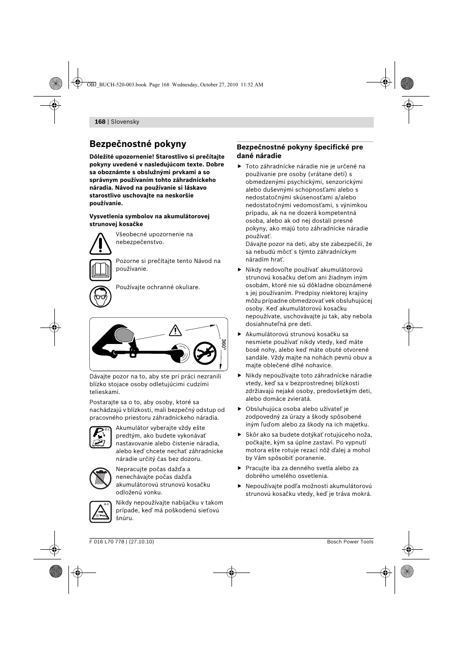 Bezpečnostné pokyny | Bosch ART 23 LI User Manual | Page 168 / 297