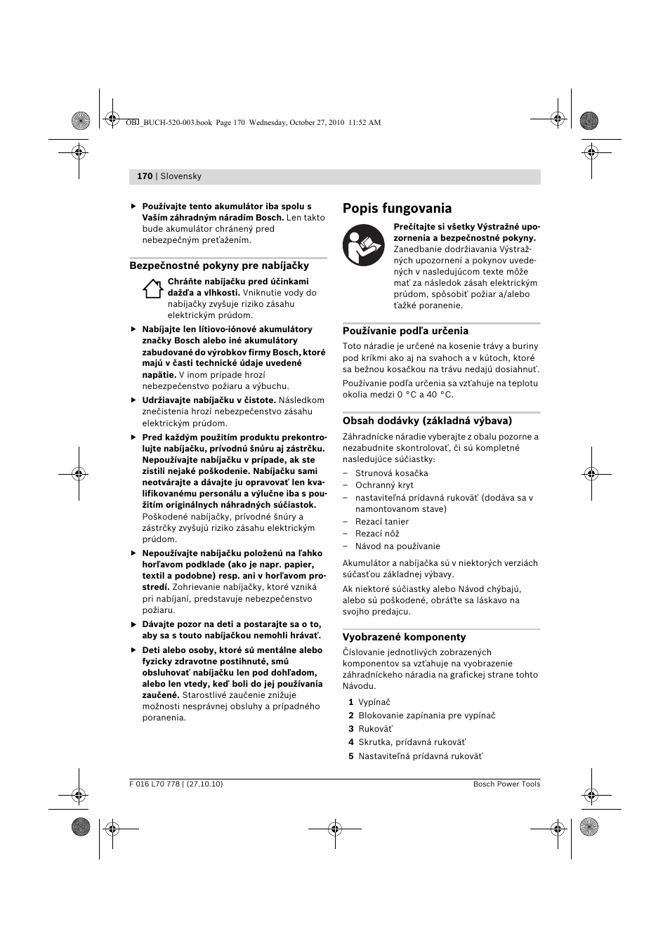 Popis fungovania | Bosch ART 23 LI User Manual | Page 170 / 297