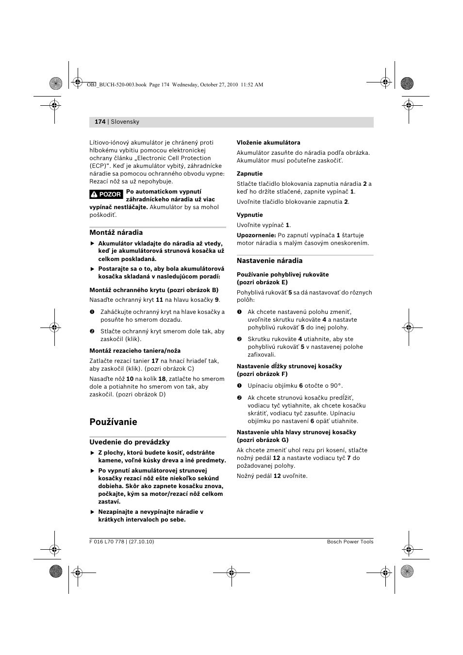 Používanie | Bosch ART 23 LI User Manual | Page 174 / 297