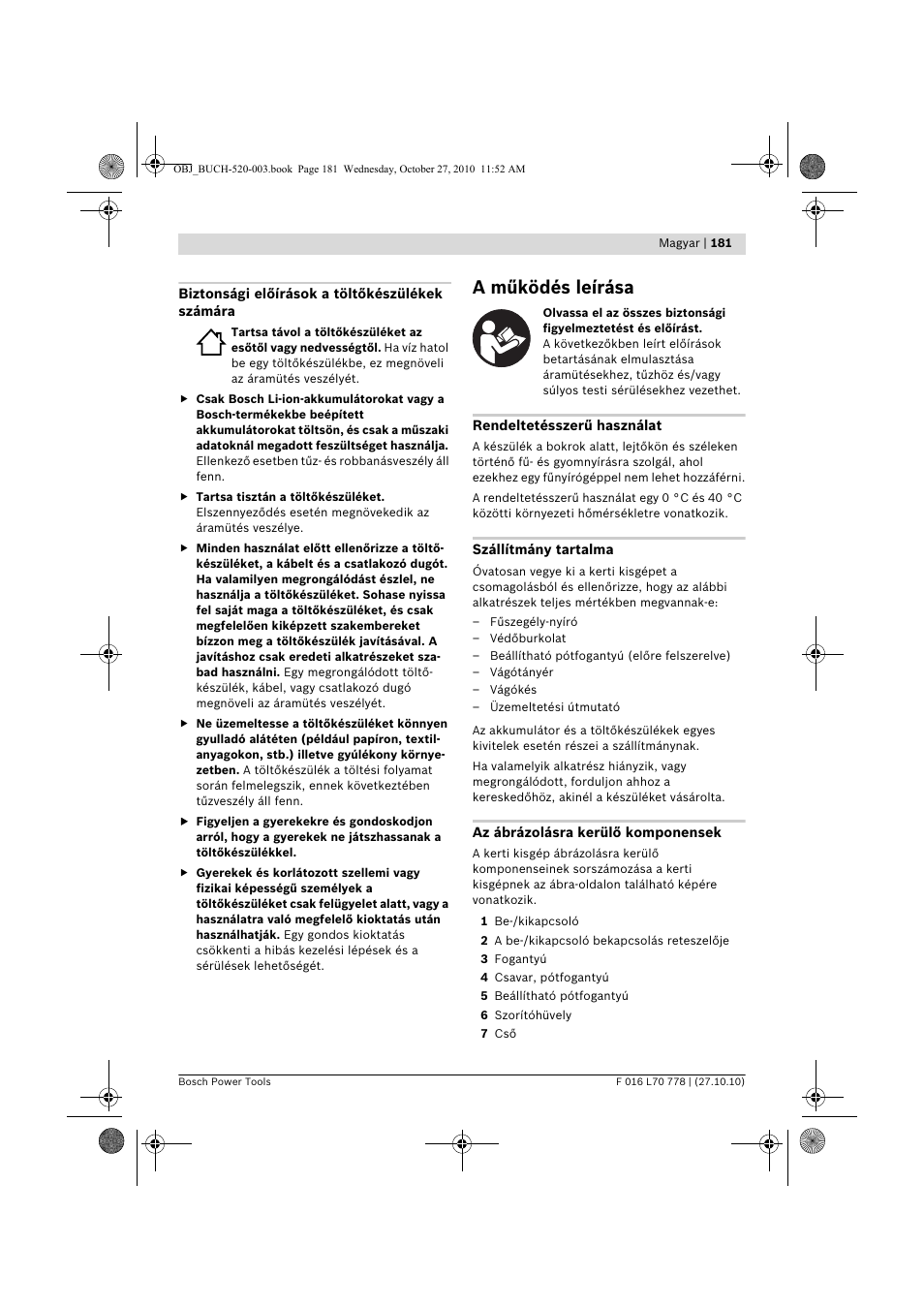 A működés leírása | Bosch ART 23 LI User Manual | Page 181 / 297