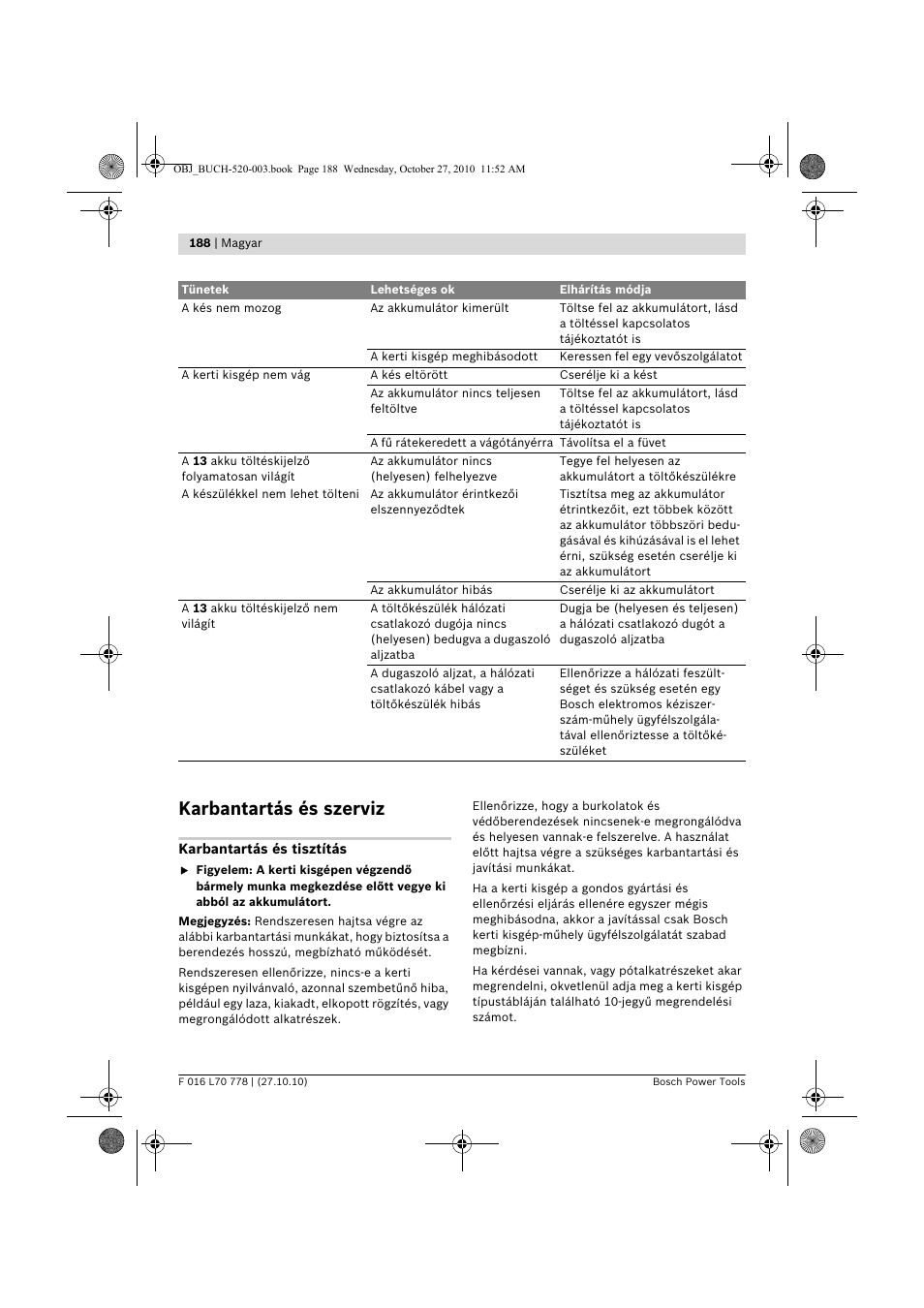Karbantartás és szerviz | Bosch ART 23 LI User Manual | Page 188 / 297