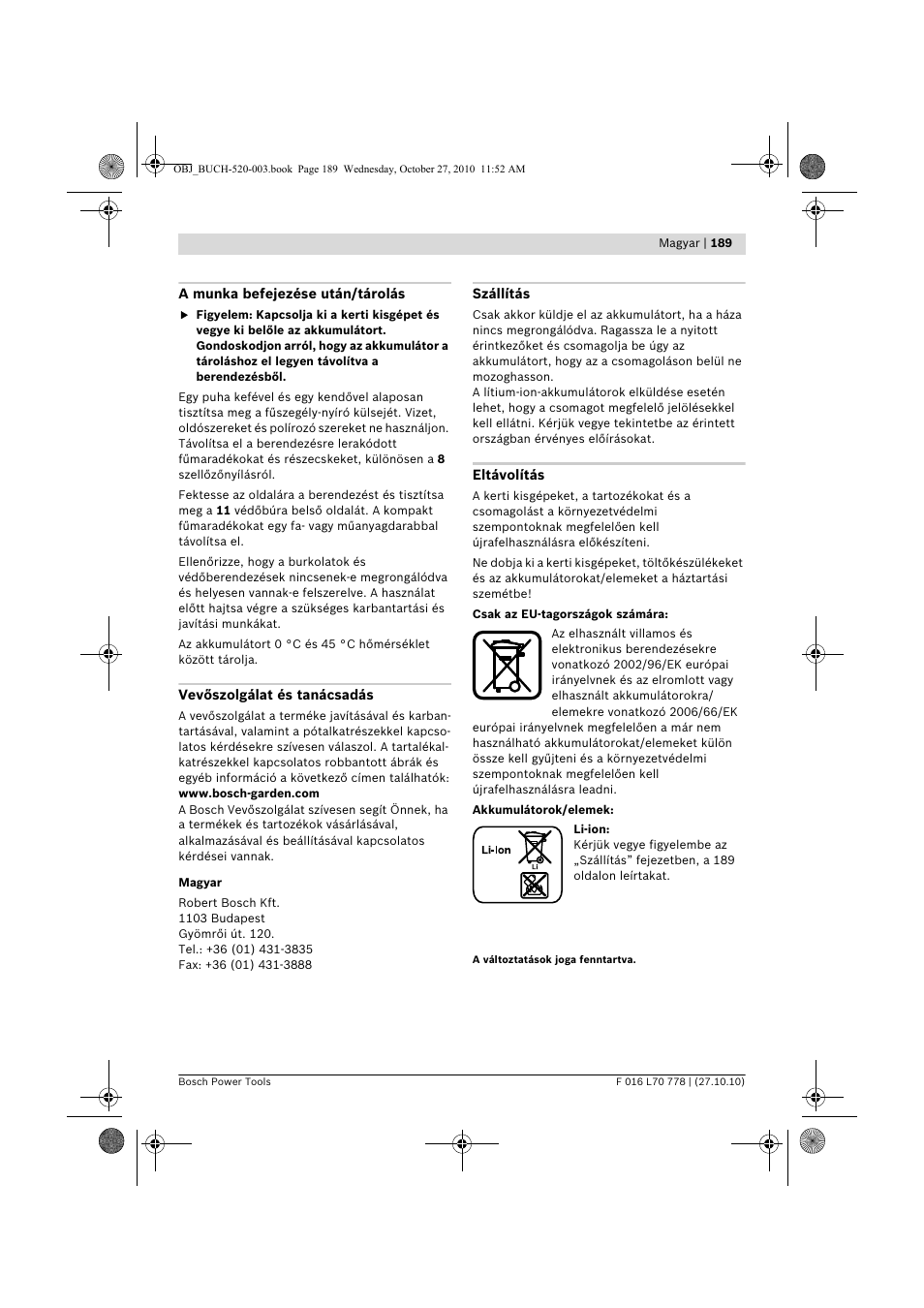 Bosch ART 23 LI User Manual | Page 189 / 297