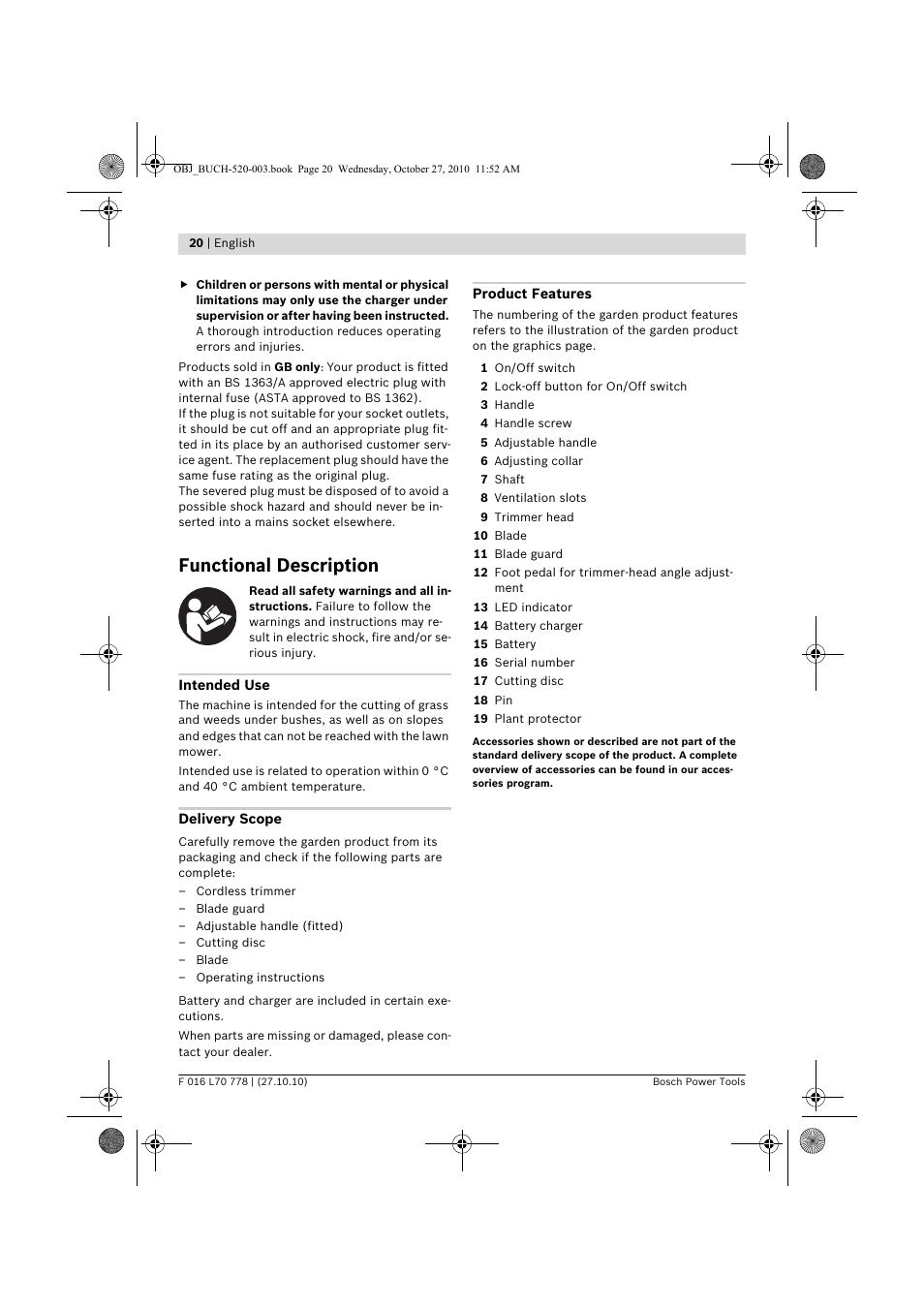 Functional description | Bosch ART 23 LI User Manual | Page 20 / 297