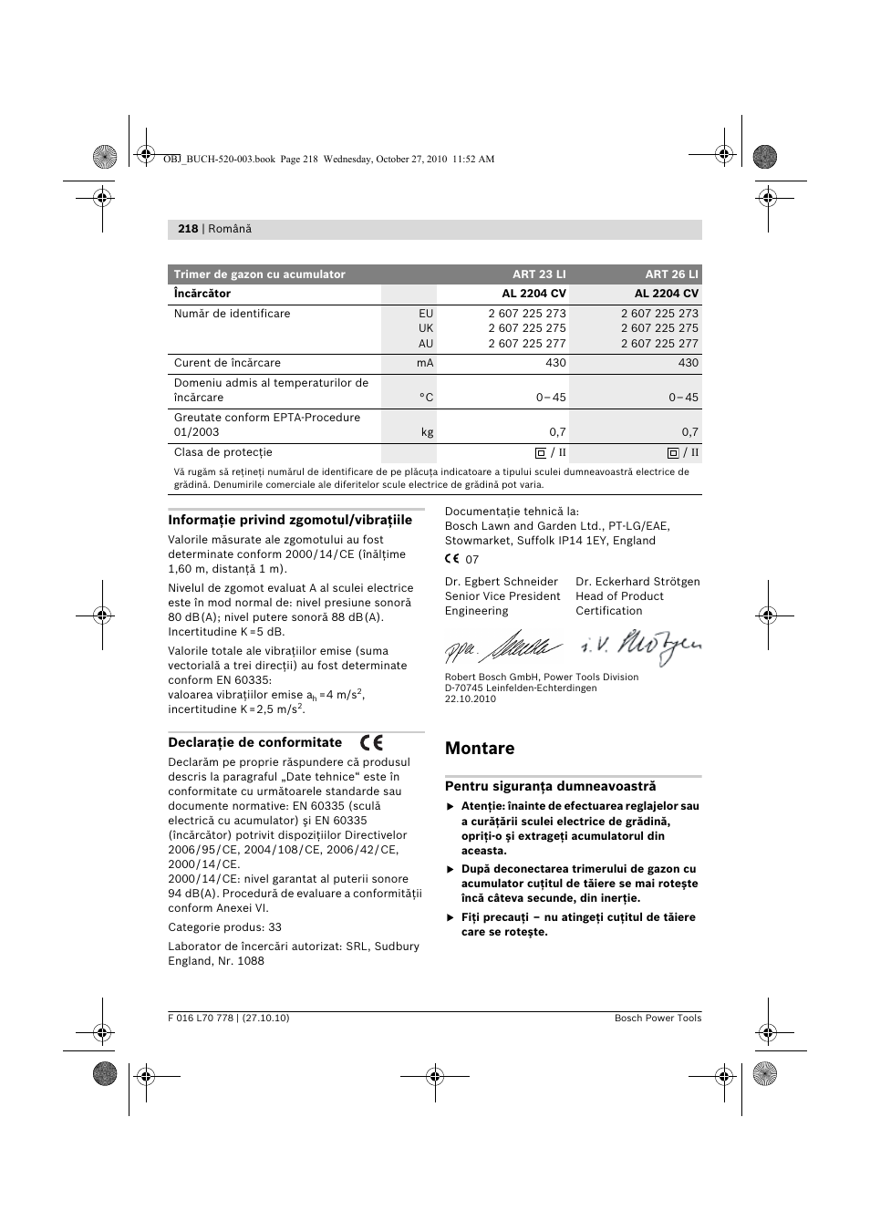 Montare | Bosch ART 23 LI User Manual | Page 218 / 297