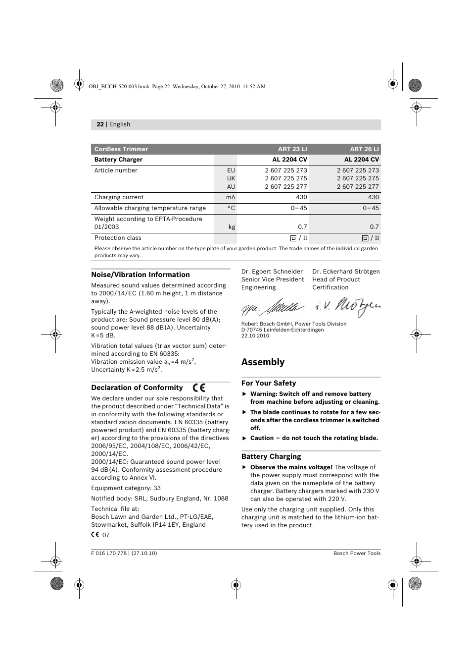 Assembly | Bosch ART 23 LI User Manual | Page 22 / 297