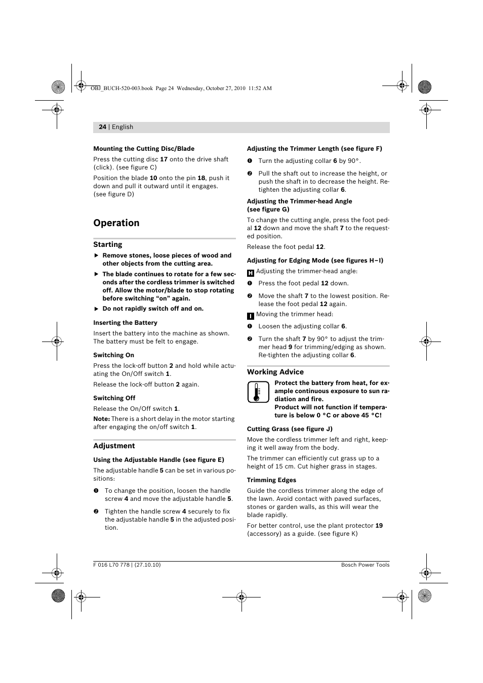 Operation | Bosch ART 23 LI User Manual | Page 24 / 297