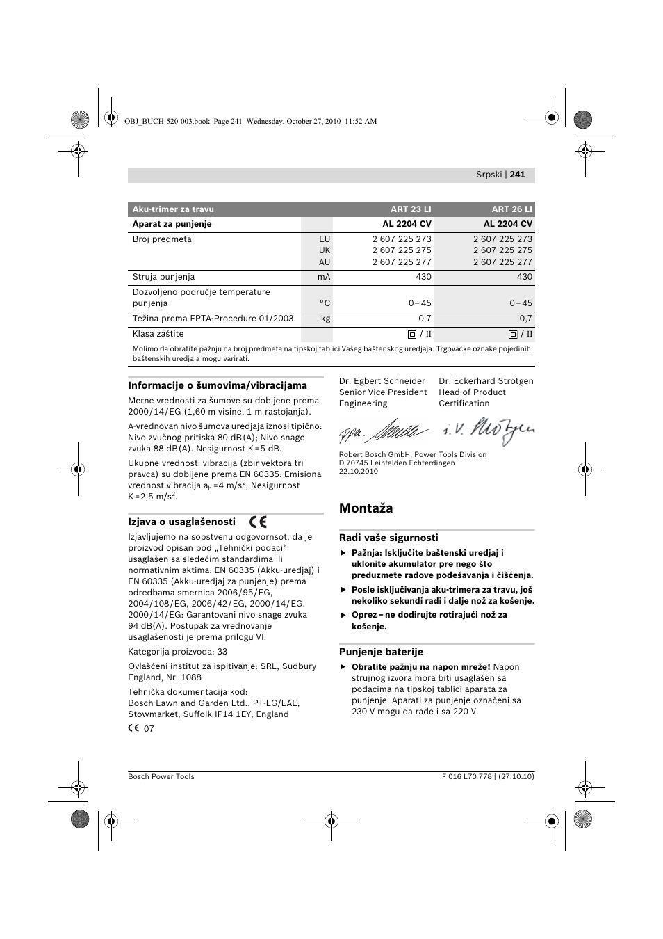 Montaža | Bosch ART 23 LI User Manual | Page 241 / 297