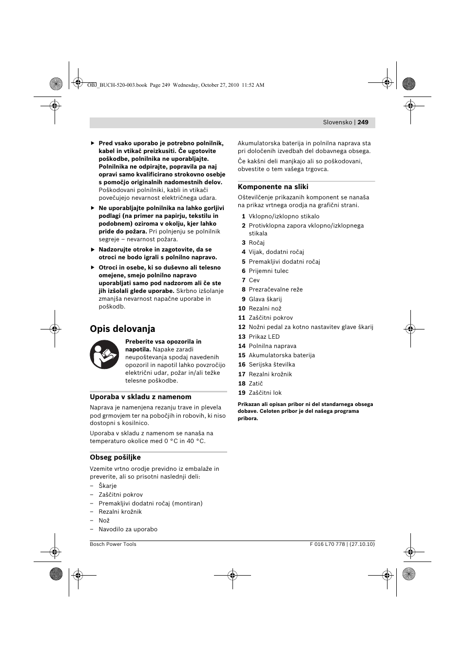 Opis delovanja | Bosch ART 23 LI User Manual | Page 249 / 297