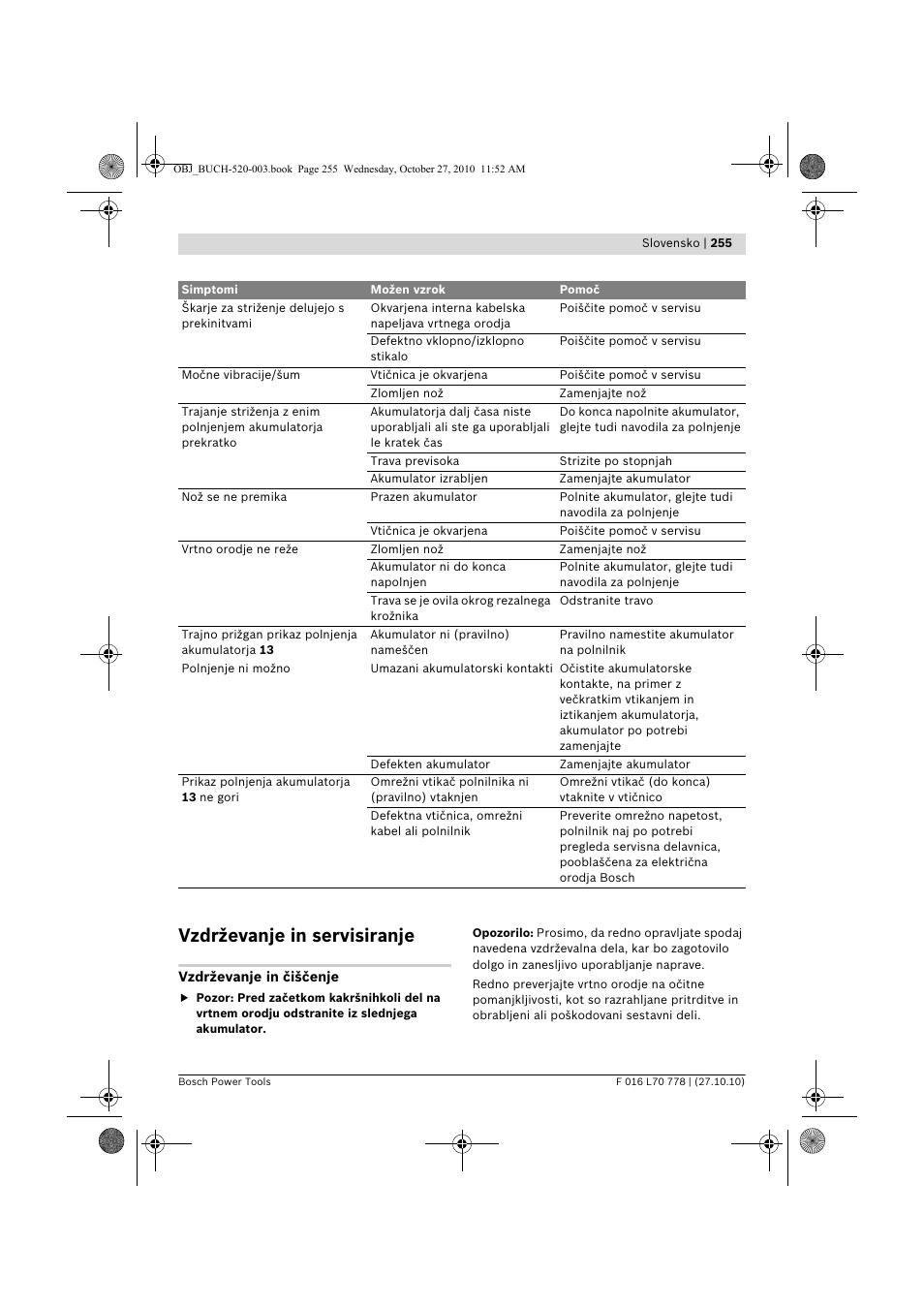 Vzdrževanje in servisiranje | Bosch ART 23 LI User Manual | Page 255 / 297