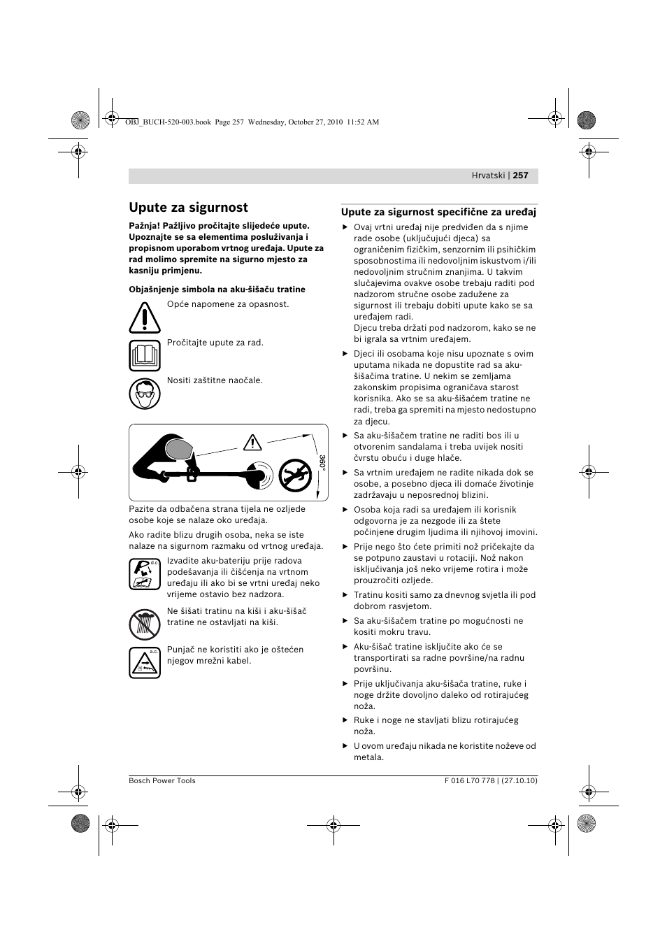 Upute za sigurnost | Bosch ART 23 LI User Manual | Page 257 / 297