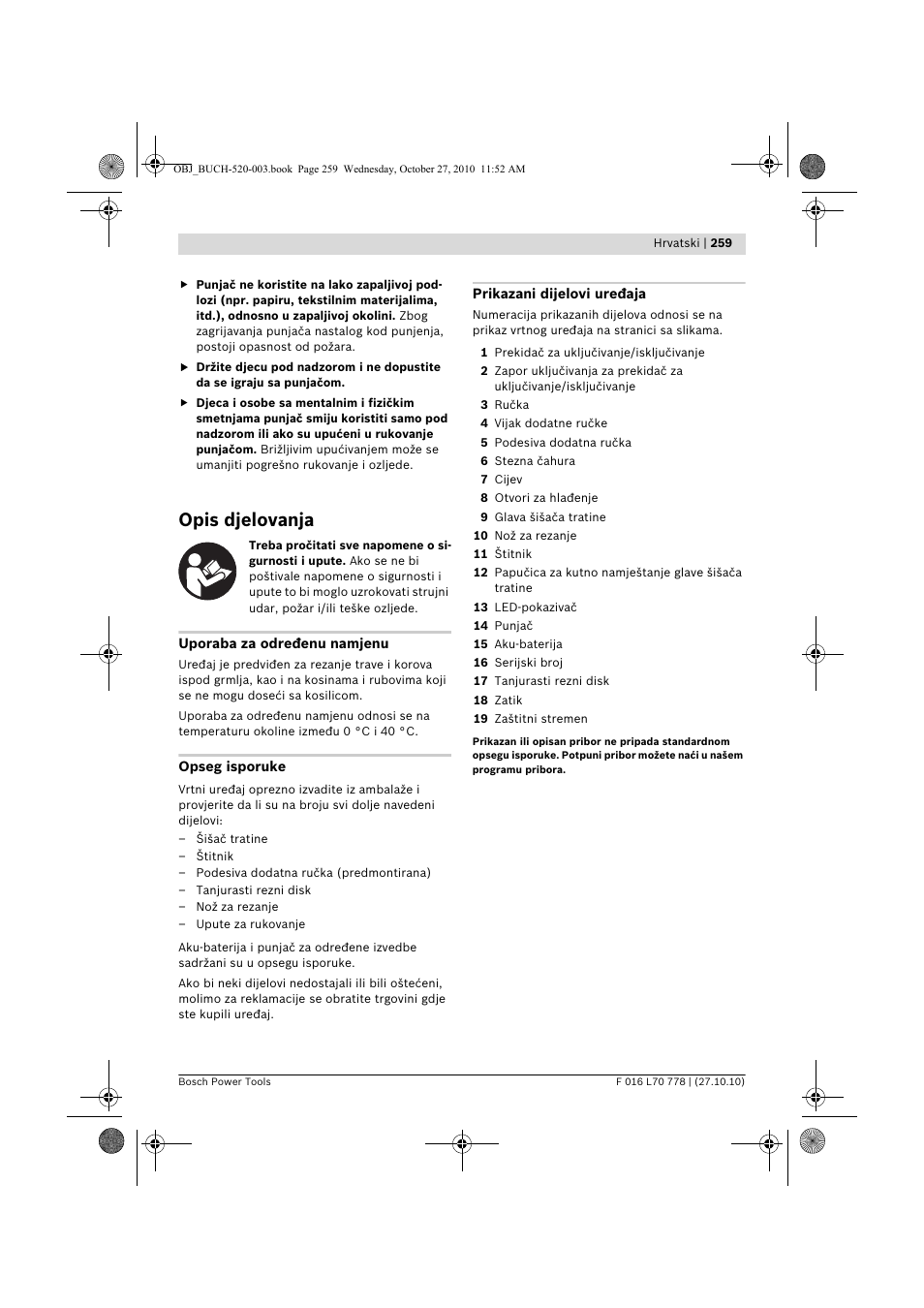 Opis djelovanja | Bosch ART 23 LI User Manual | Page 259 / 297