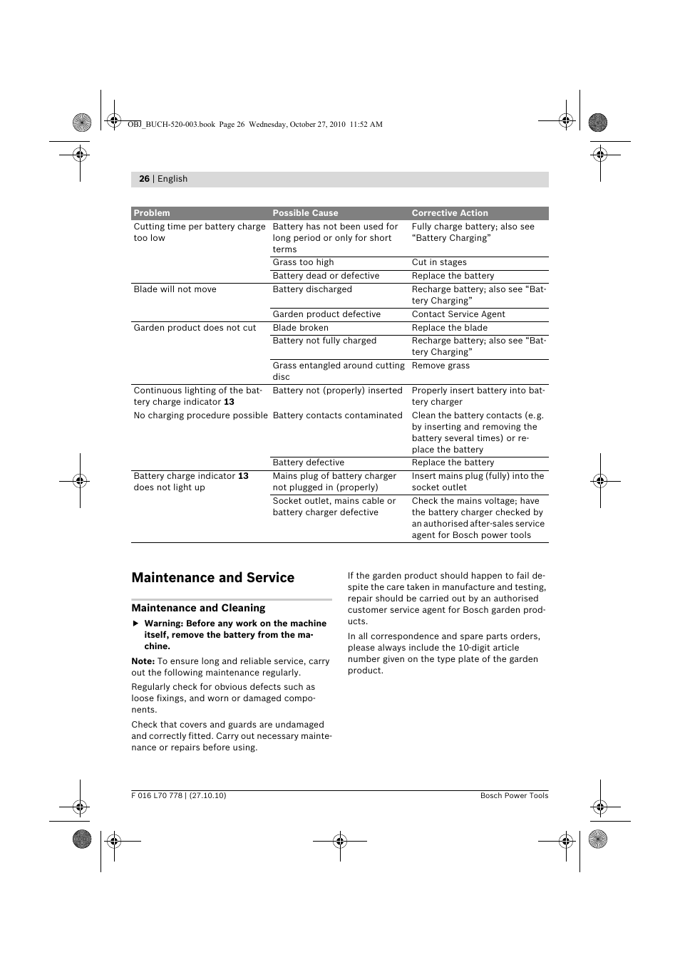 Maintenance and service | Bosch ART 23 LI User Manual | Page 26 / 297