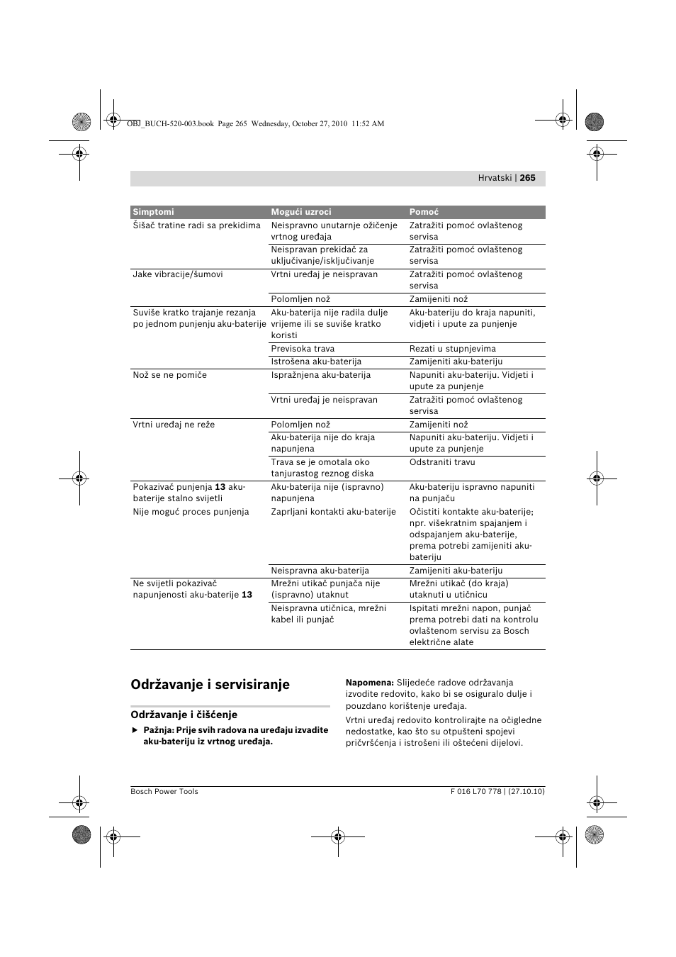 Održavanje i servisiranje | Bosch ART 23 LI User Manual | Page 265 / 297