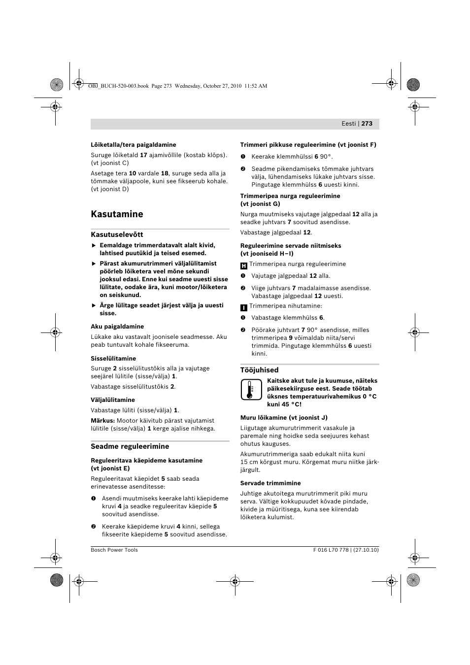 Kasutamine | Bosch ART 23 LI User Manual | Page 273 / 297