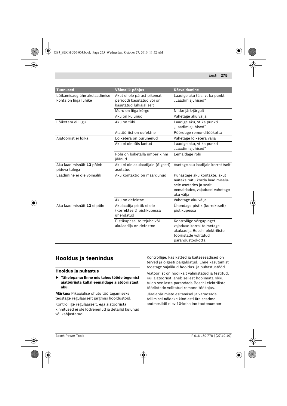 Hooldus ja teenindus | Bosch ART 23 LI User Manual | Page 275 / 297