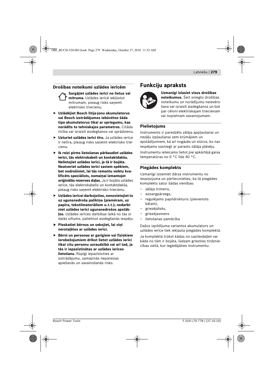 Funkciju apraksts | Bosch ART 23 LI User Manual | Page 279 / 297