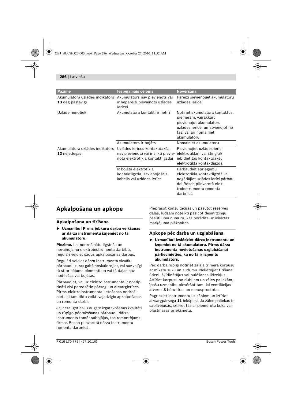 Apkalpošana un apkope | Bosch ART 23 LI User Manual | Page 286 / 297