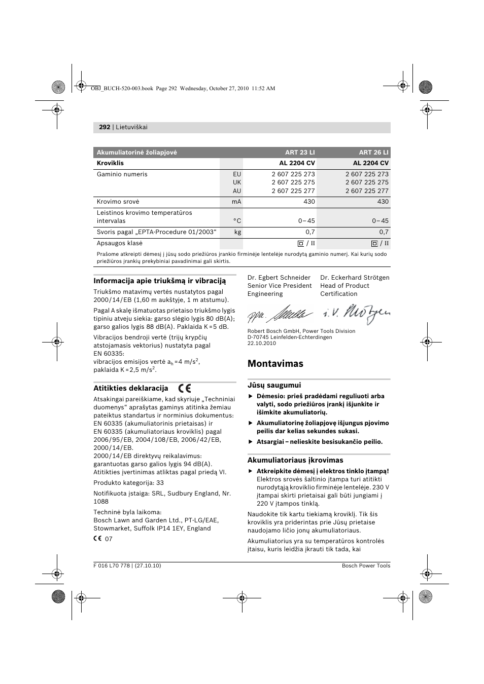 Montavimas | Bosch ART 23 LI User Manual | Page 292 / 297