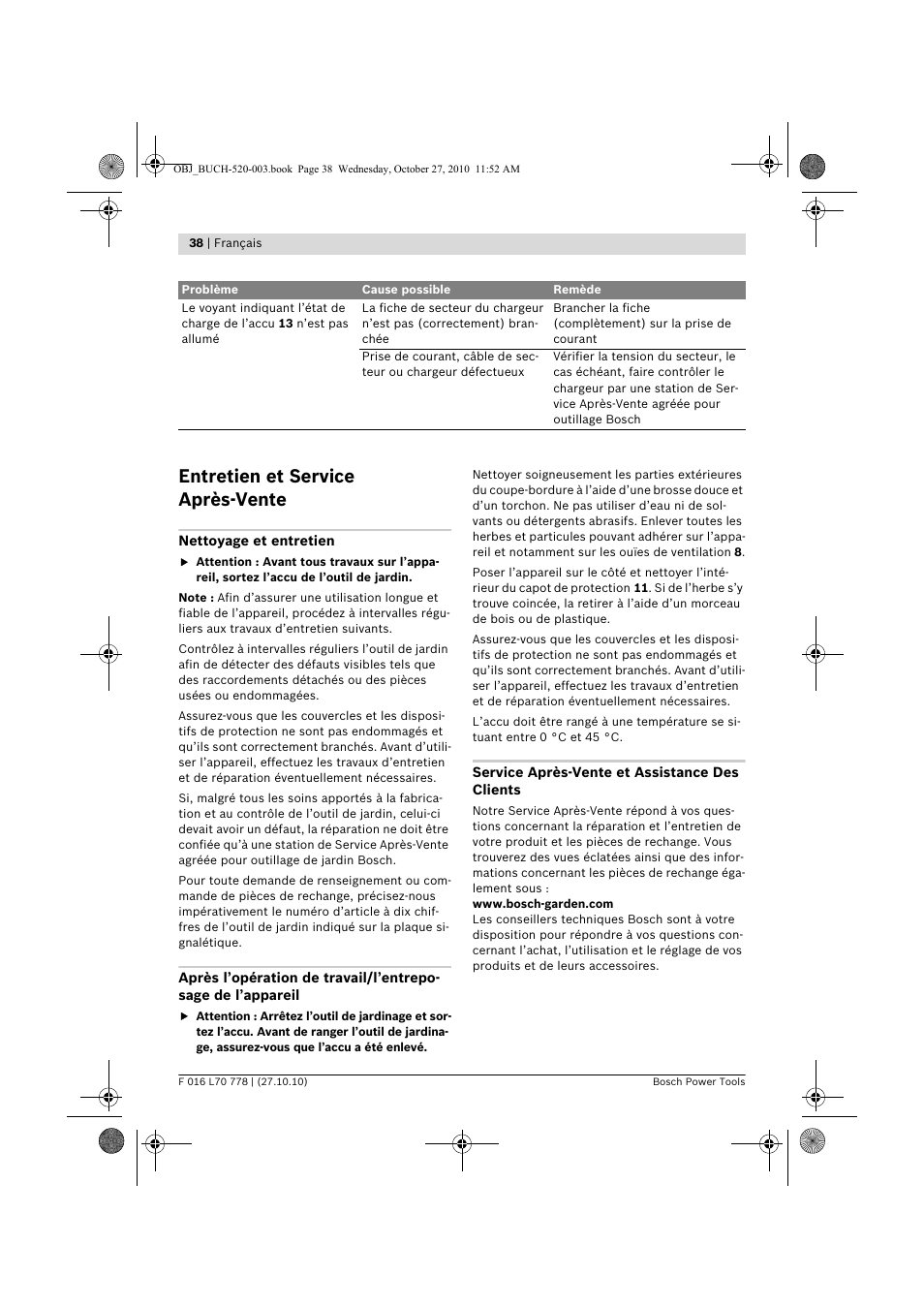 Entretien et service après-vente | Bosch ART 23 LI User Manual | Page 38 / 297