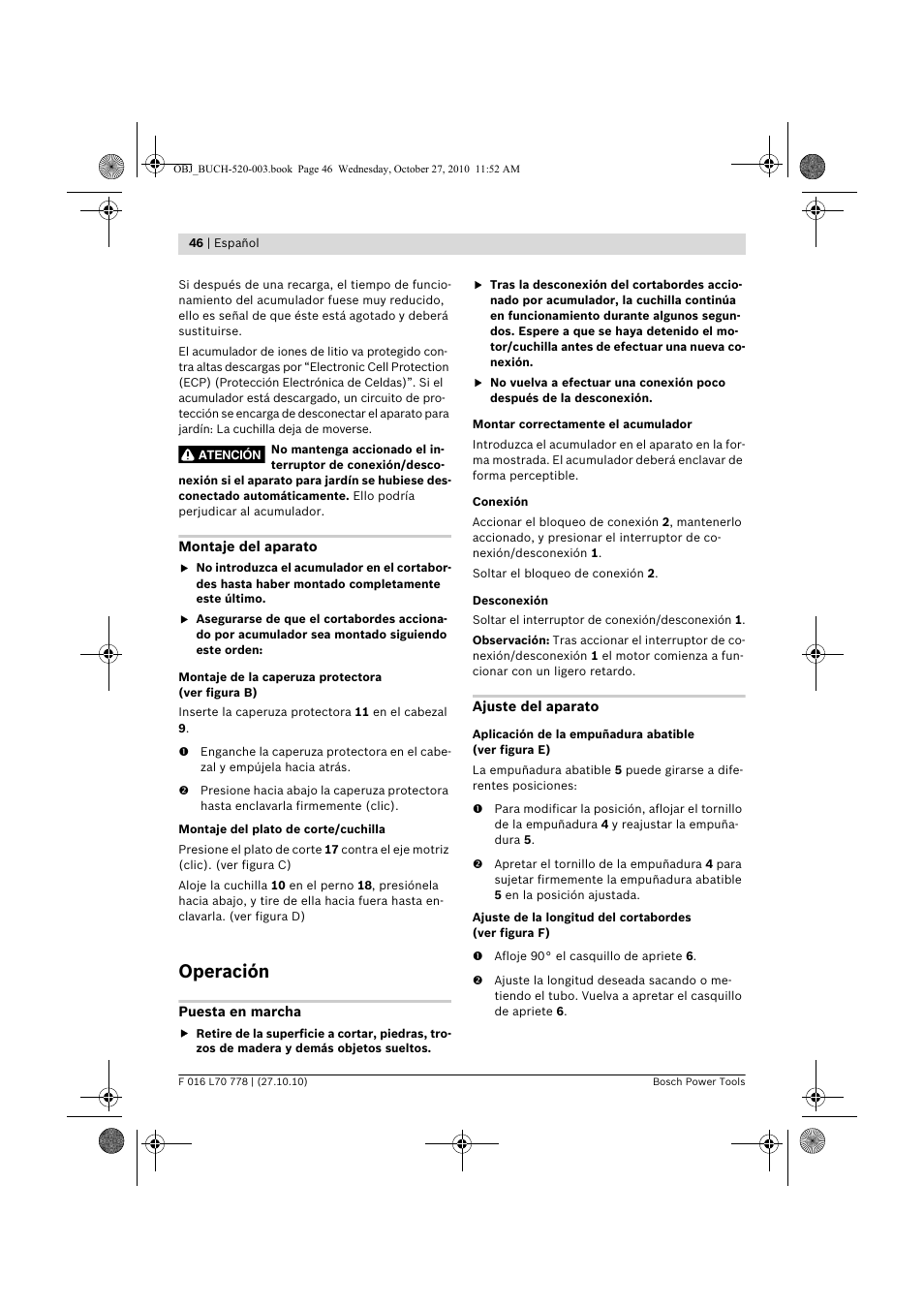 Operación | Bosch ART 23 LI User Manual | Page 46 / 297