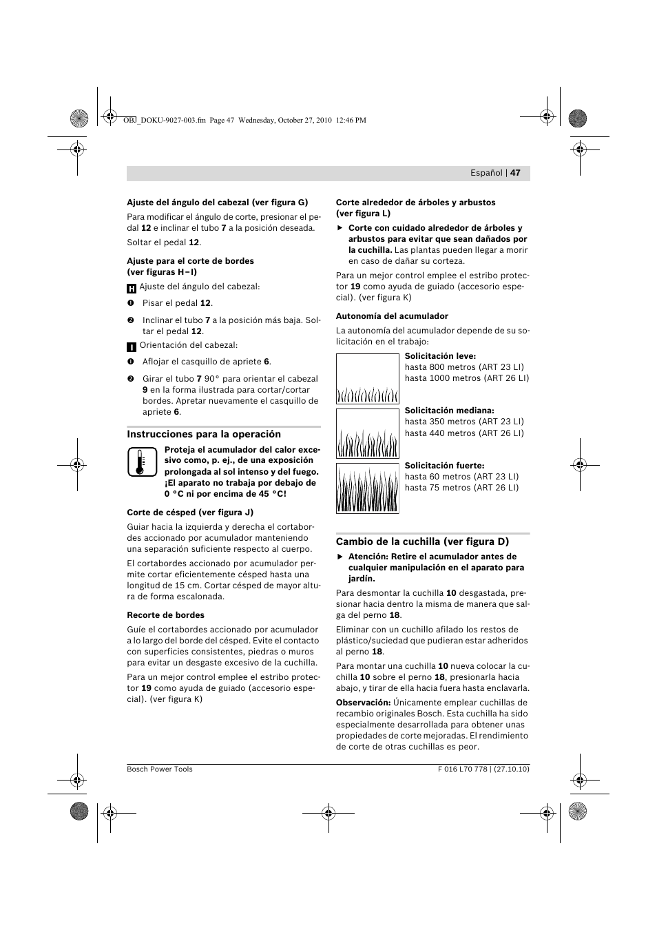 Bosch ART 23 LI User Manual | Page 47 / 297