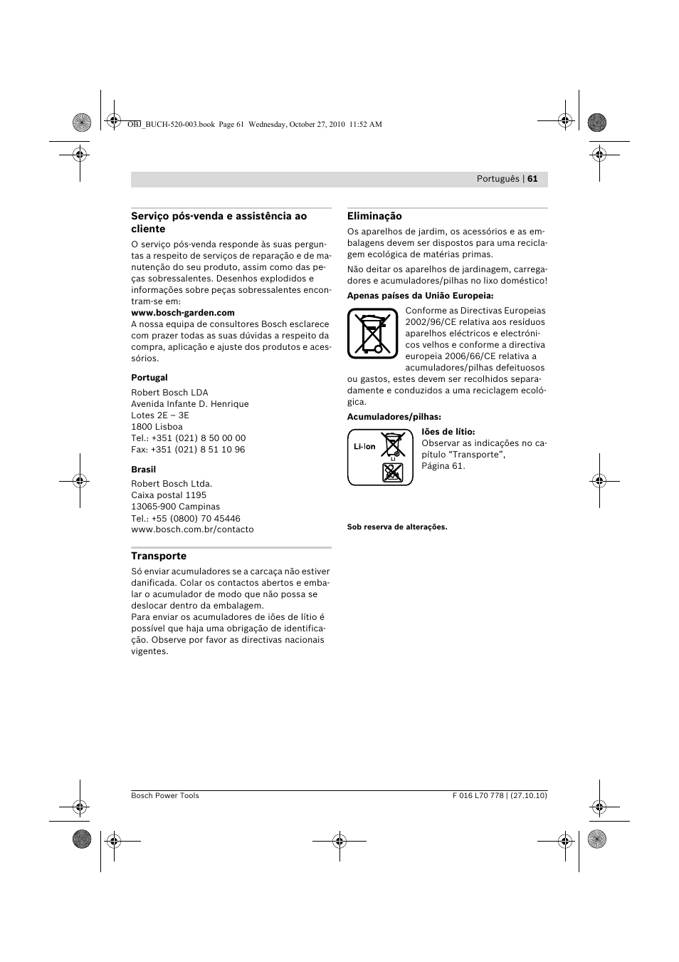 Bosch ART 23 LI User Manual | Page 61 / 297