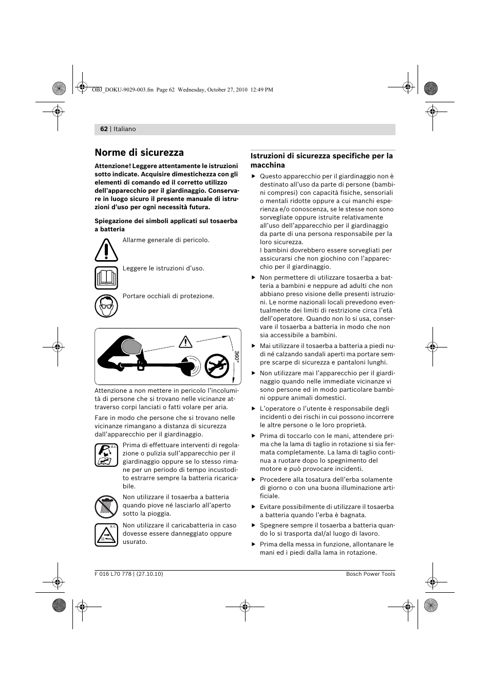 Norme di sicurezza | Bosch ART 23 LI User Manual | Page 62 / 297