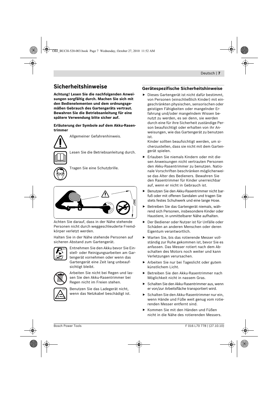 Sicherheitshinweise | Bosch ART 23 LI User Manual | Page 7 / 297