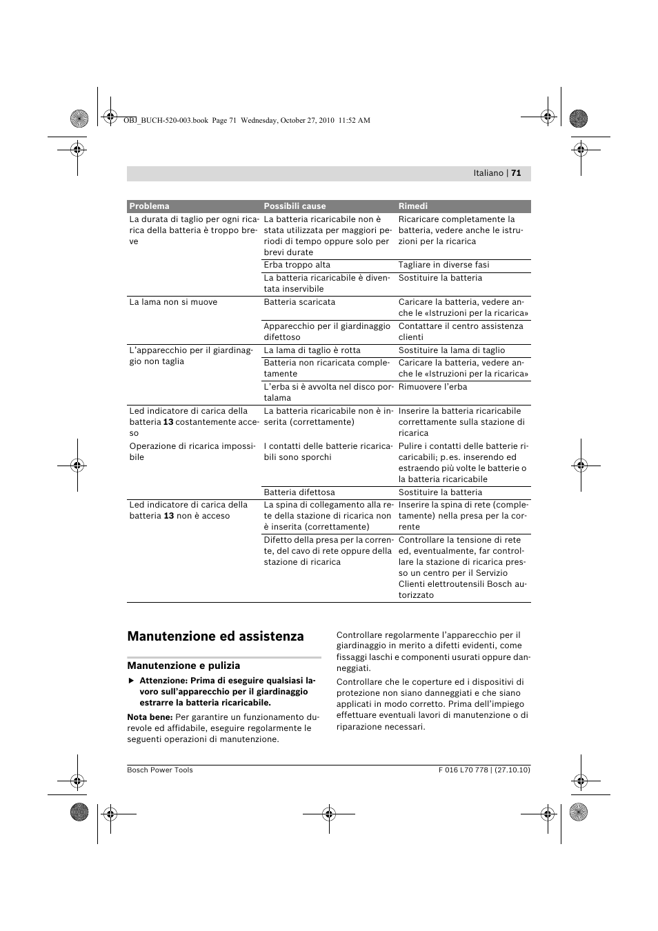 Manutenzione ed assistenza | Bosch ART 23 LI User Manual | Page 71 / 297