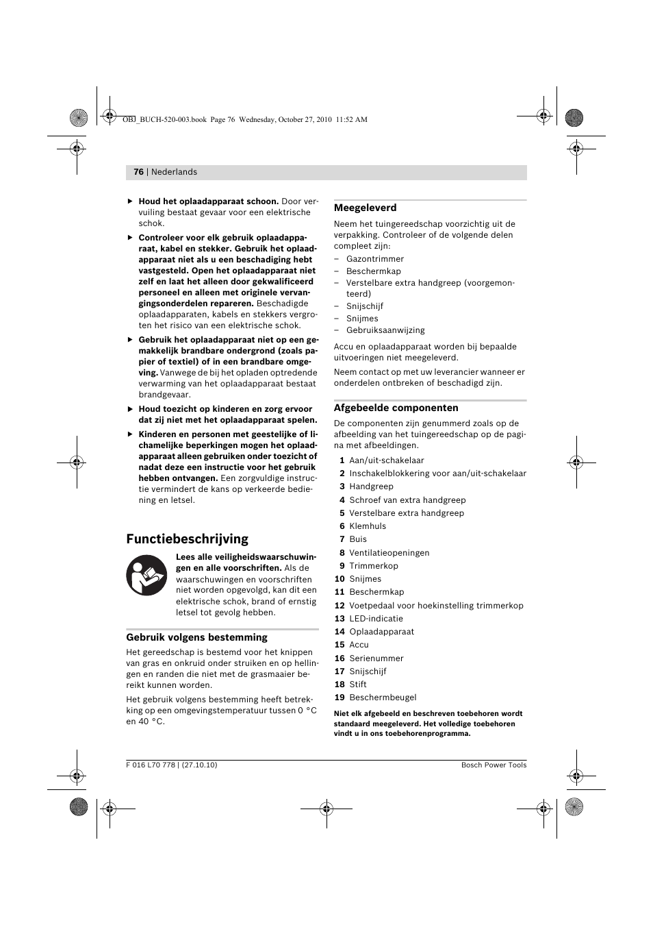 Functiebeschrijving | Bosch ART 23 LI User Manual | Page 76 / 297