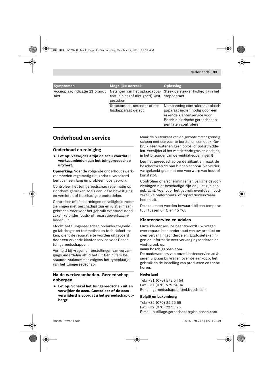 Onderhoud en service | Bosch ART 23 LI User Manual | Page 83 / 297