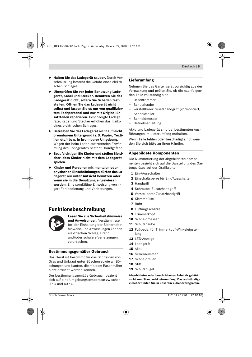 Funktionsbeschreibung | Bosch ART 23 LI User Manual | Page 9 / 297