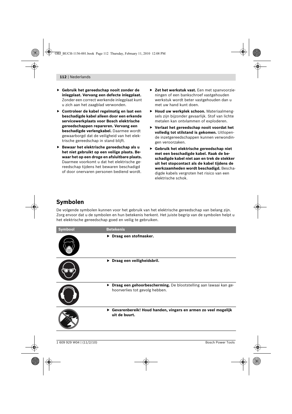 Symbolen | Bosch GCM 10 J Professional User Manual | Page 112 / 470