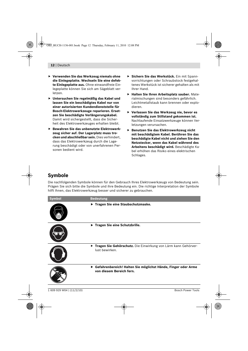 Symbole | Bosch GCM 10 J Professional User Manual | Page 12 / 470