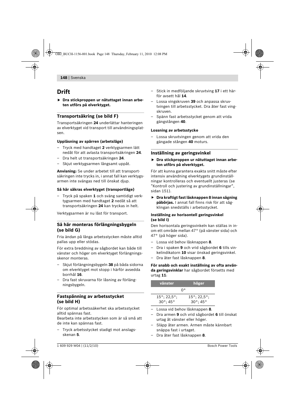 Drift | Bosch GCM 10 J Professional User Manual | Page 148 / 470