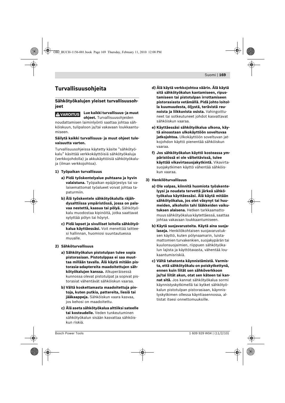 Turvallisuusohjeita | Bosch GCM 10 J Professional User Manual | Page 169 / 470