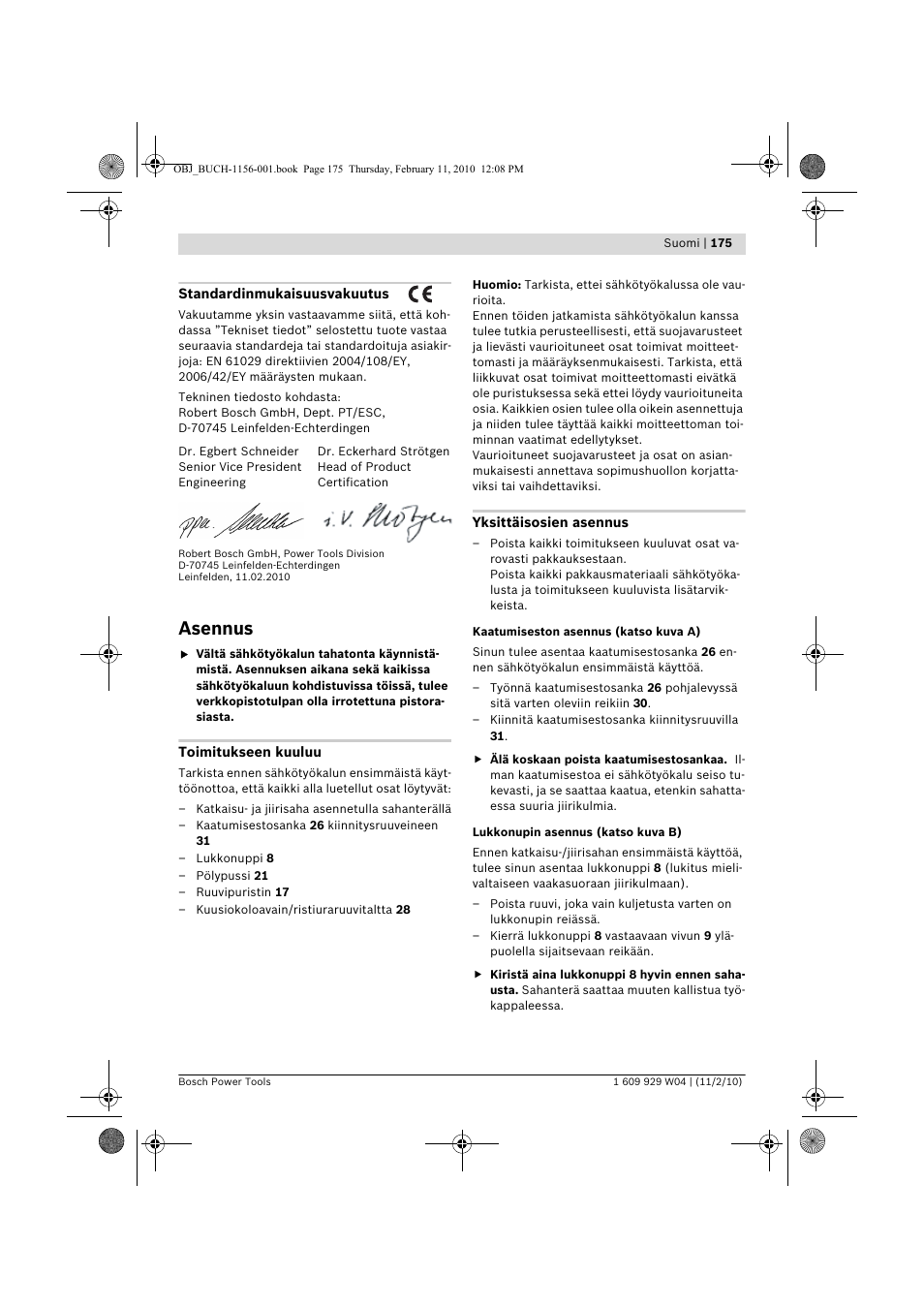 Asennus | Bosch GCM 10 J Professional User Manual | Page 175 / 470