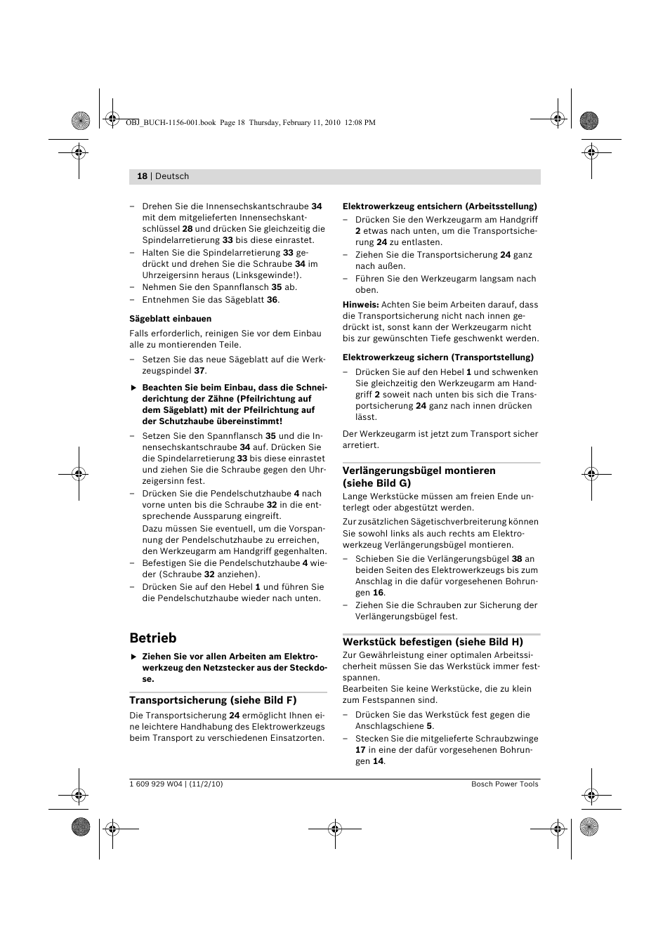 Betrieb | Bosch GCM 10 J Professional User Manual | Page 18 / 470