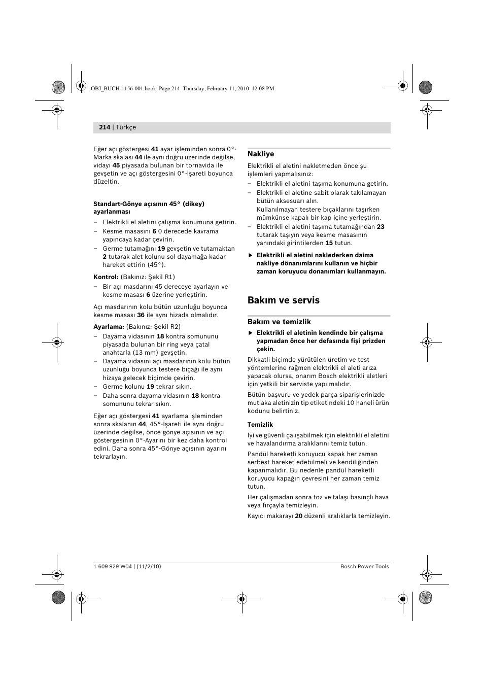 Bak m ve servis | Bosch GCM 10 J Professional User Manual | Page 214 / 470