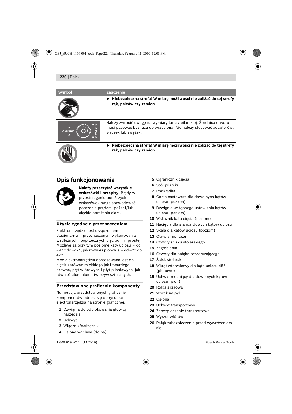 Opis funkcjonowania | Bosch GCM 10 J Professional User Manual | Page 220 / 470