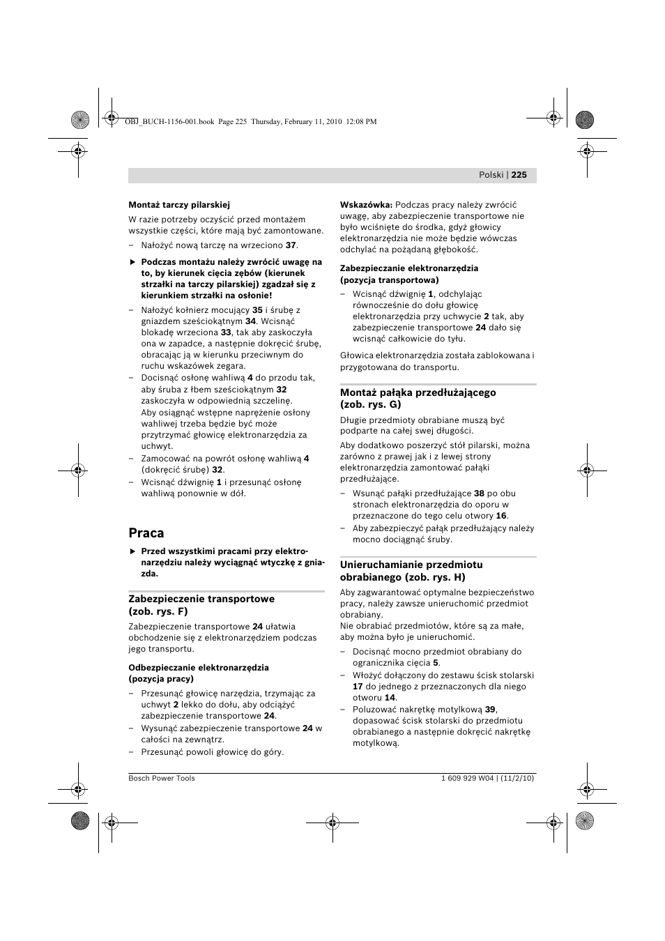 Praca | Bosch GCM 10 J Professional User Manual | Page 225 / 470